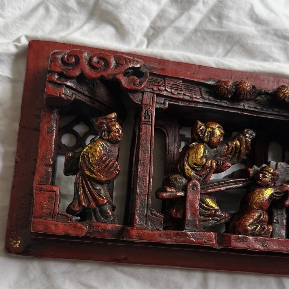 Vintage Chinese Wooden Carving High Relief 3D Art 1800s Hand Carved Wood (CB1)
